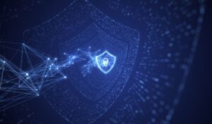 Escudo digital que representa la ciberseguridad frente a vulnerabilidades detectadas con inteligencia artificial