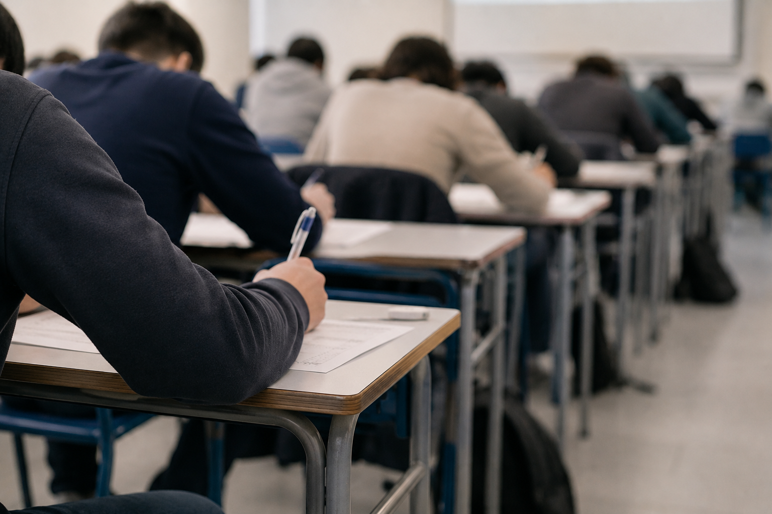 Opositores realizando el examen del Cuerpo de Gestión de Sistemas e Informática del Estado en un aula durante la convocatoria GSI 2025