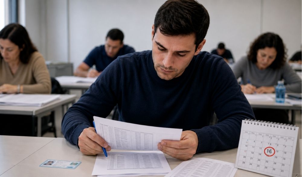 Aspirantes realizando un examen tras la publicación de los listados definitivos del proceso selectivo del CSSTIAE.