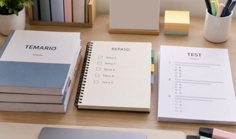 Material de estudio para oposiciones organizado entre temario, repaso y test